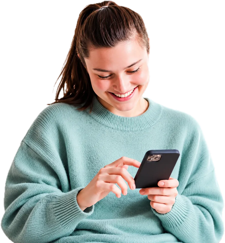 Woman smiling at her phone