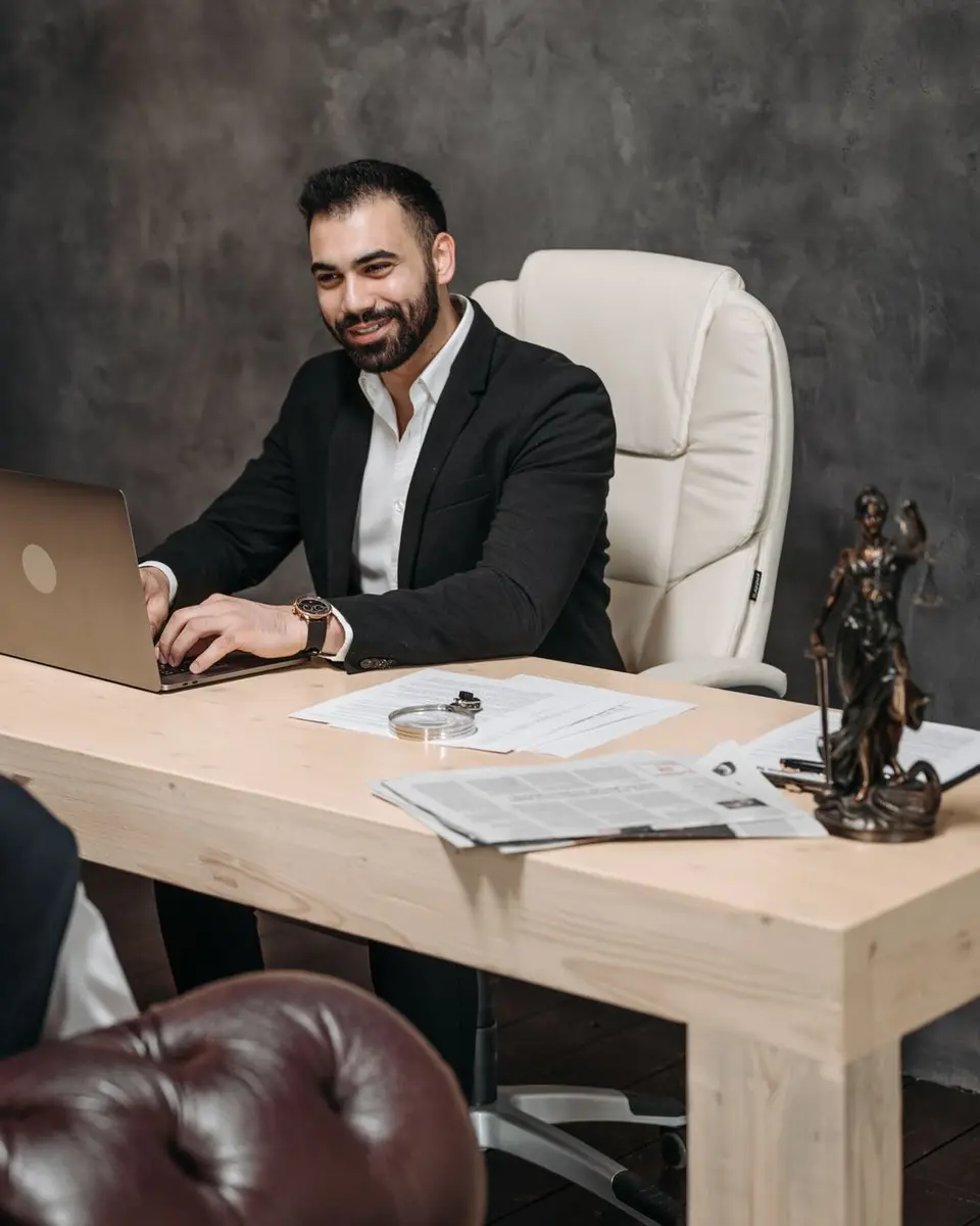 Lawyer at his desk in a modern law office